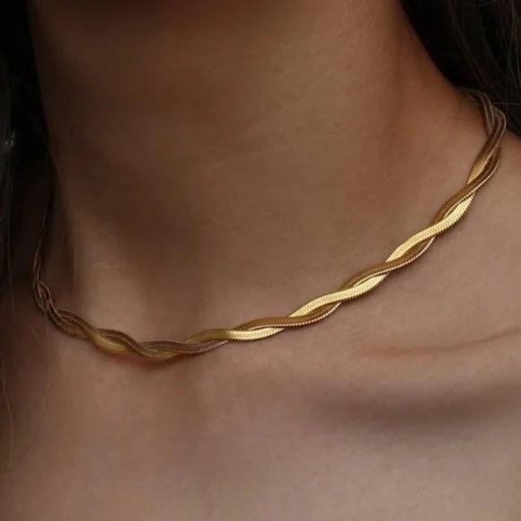 NEW DOUBLE LAYER HERRINGBONE 18K GOLD CHAIN NECKLACE - Picture 2 of 5